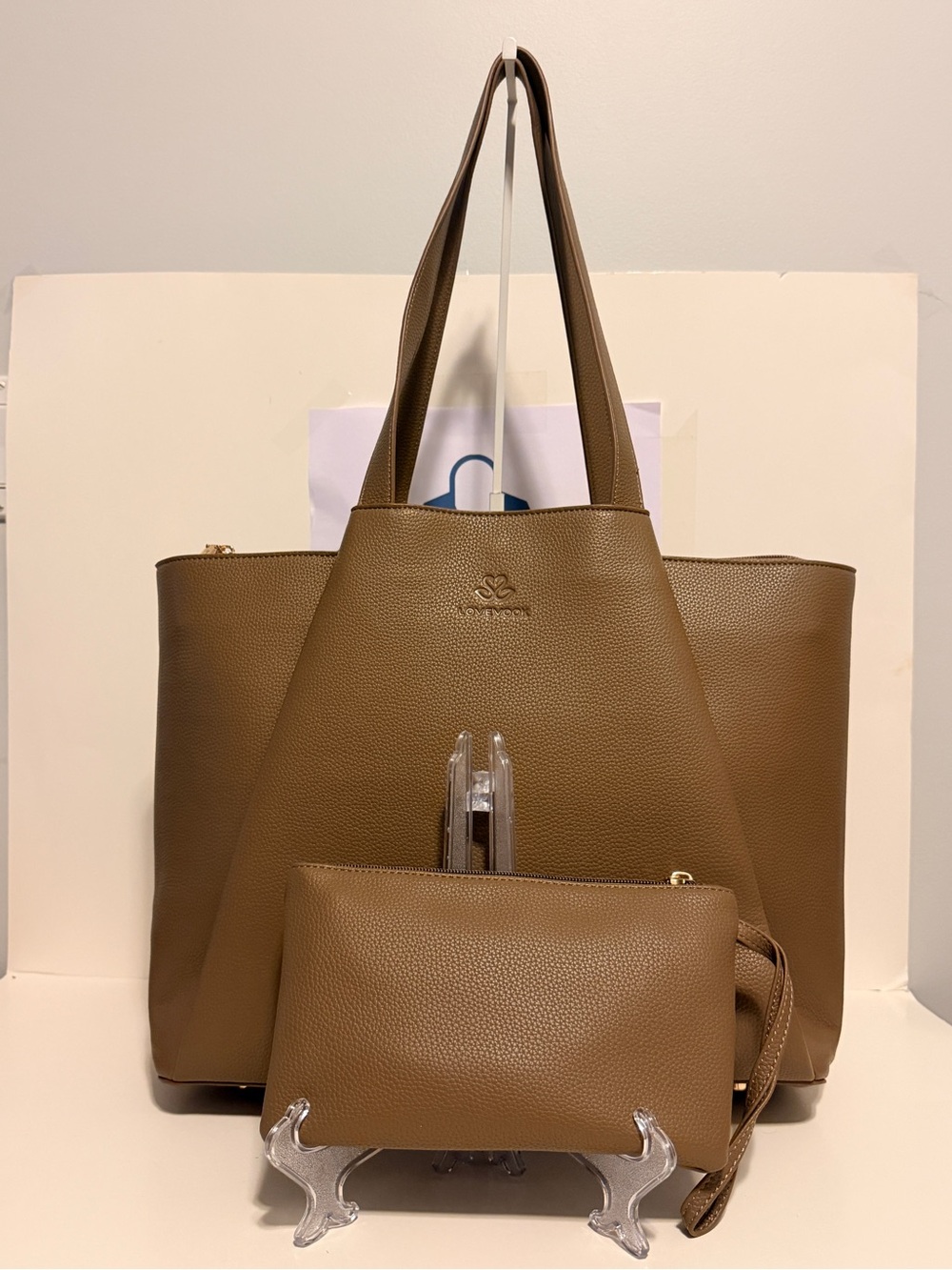 NWOT LOVEVOOK Laptop Faux Leather Dark Tan Tote Bag